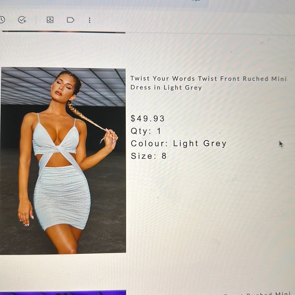 Oh Polly brand new Twist Your Words Twist Front Ruched Mini Dress in Light Grey